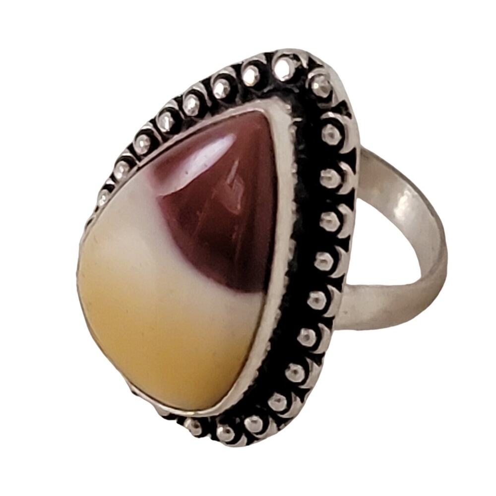 Sterling Silver Yellow and Brown Agate Ring – Statement Jewelry – Size 8.5